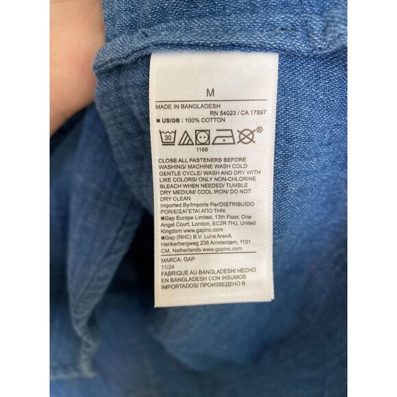 Gap Womens Blue Short-Sleeve Button-Down Boxy Top M 100% Cotton Casual Style - Picture 4 of 5